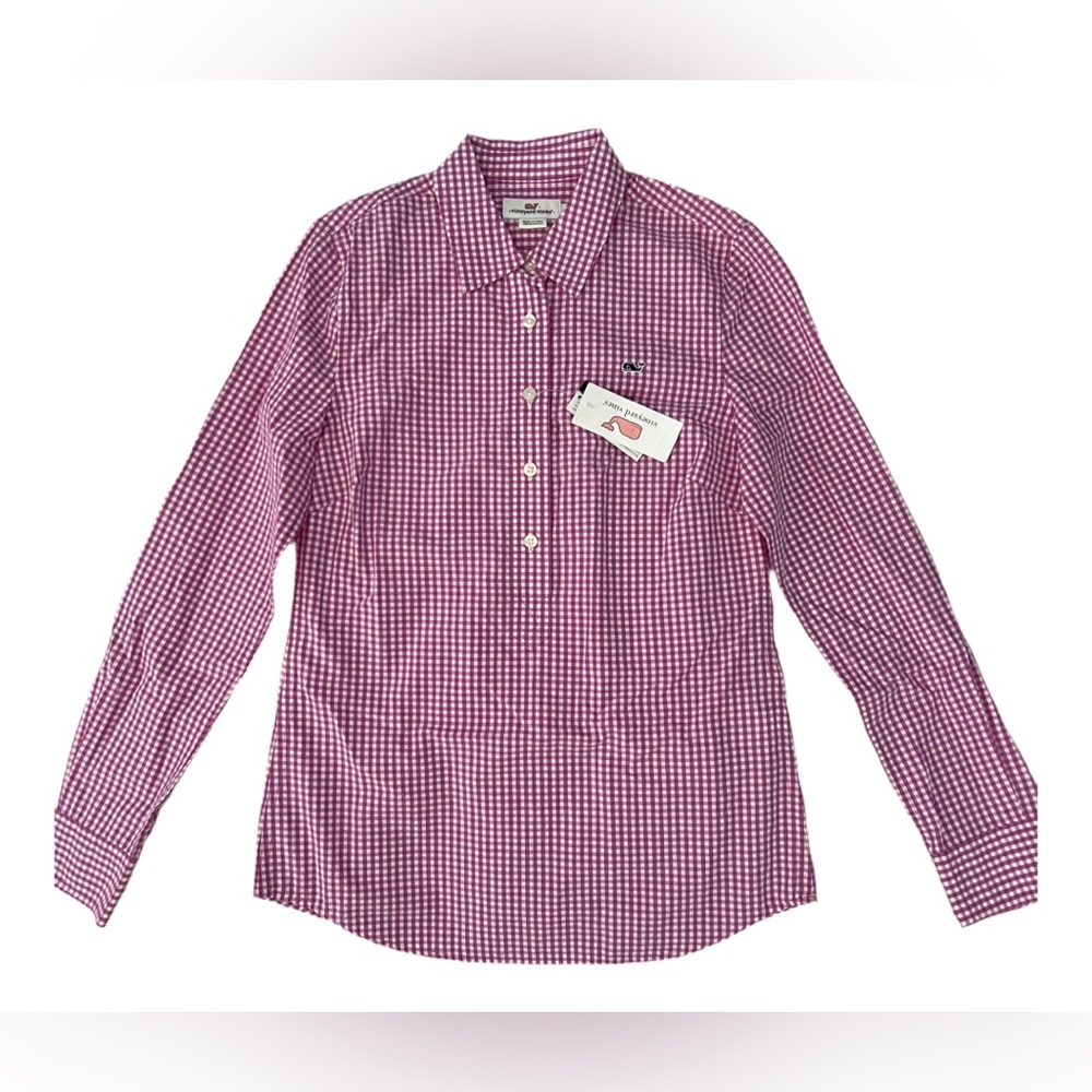 Vineyard Vines Gingham Popover Button Up Preppy Casual Women’s Size 0 NWT